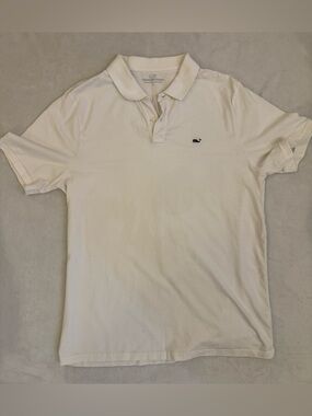Vineyard Vines Men's White Polo with Navy Whale Logo SIZE L